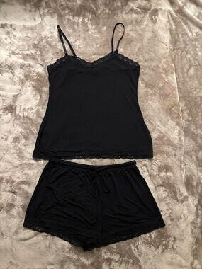 Avidlove PJ Short Set Black Lace-Trim Cami & Shorts Drawstring Sleep Set - Women